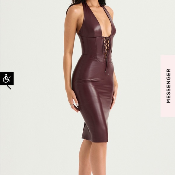 House of CB Burgundy Faux Leather Midi Dress - Picture 3 of 9